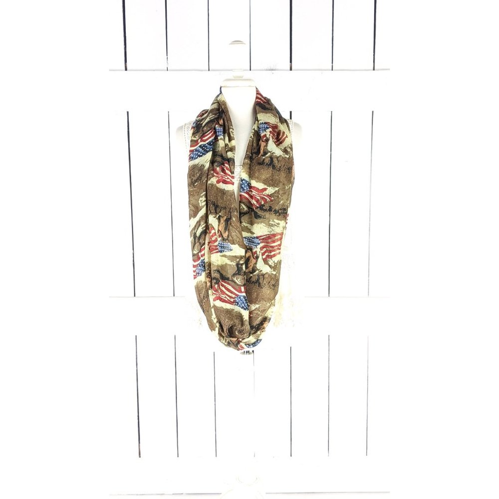 Brown beige wild stallion horse USA flag stars and stripes infinity scarf - Picture 3 of 5